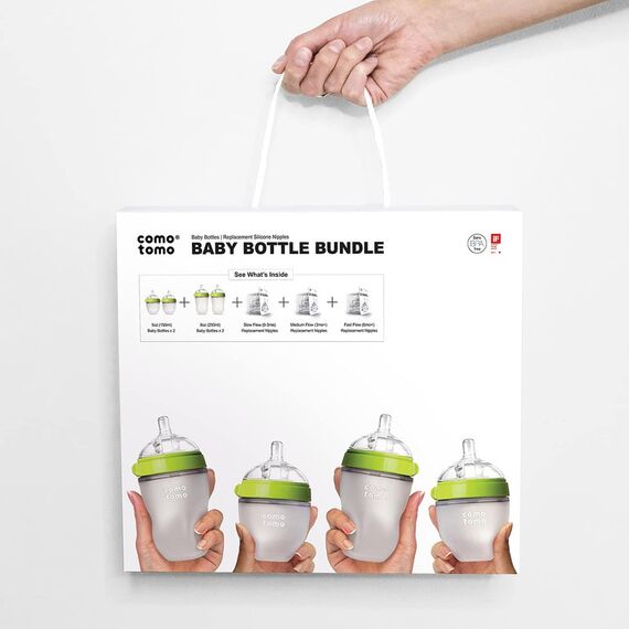 Comotomo Baby Bottle Bundle Set, Color: Green & White, 3 image