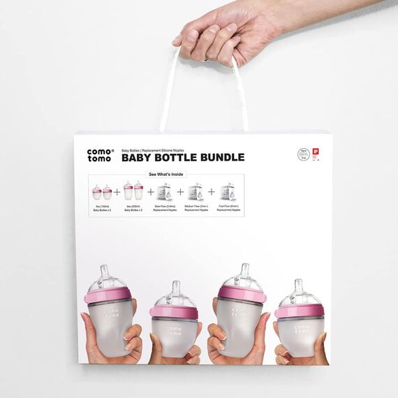 Comotomo Baby Bottle Bundle Set, Color: Pink & White, 3 image