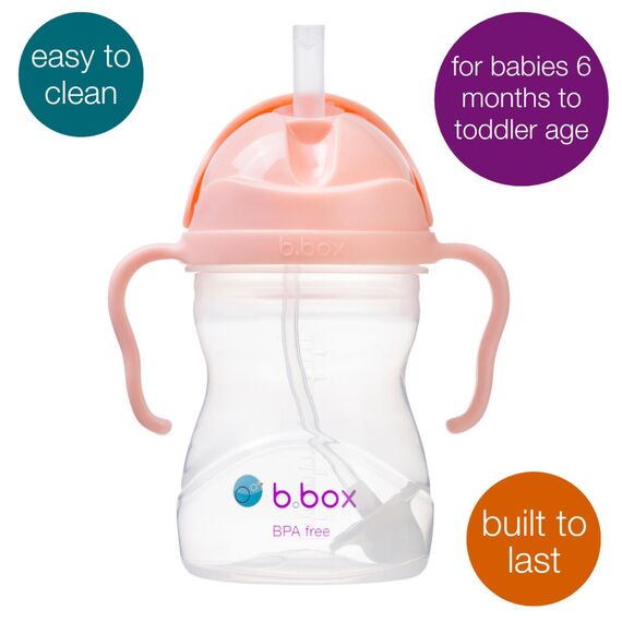 b.box Sippy Cup | Drink from Any Angle | Fliptop, Weighted Straw, Leak Proof & Easy Grip | From 6m+ | 240ml, Color: pink, 2 image