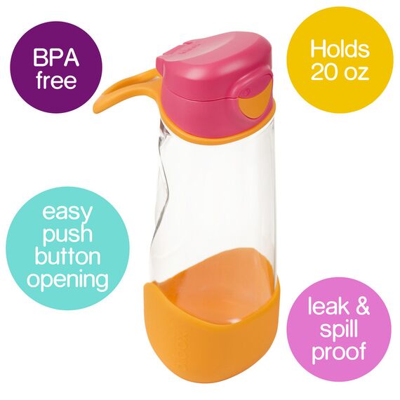 B.Box 600ml Sport Spout Drink & Water Bottle, Color: Strawberry Shake, 2 image