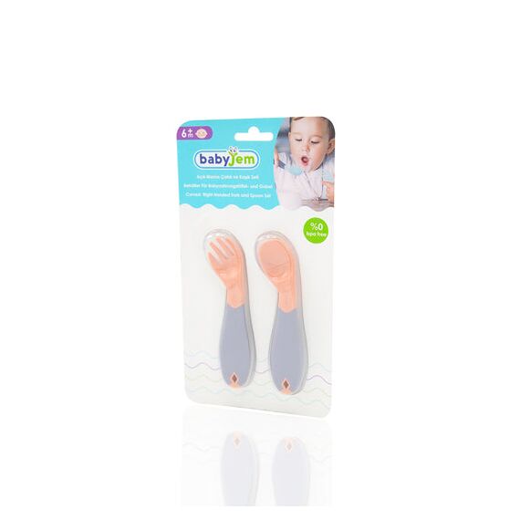 Babyjem Plastic Angled Fork & Spoon Set 6+ Months, Color: Green, 2 image