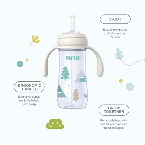 Farlin Grow With Colors PP Wide Neck Drinking Cup with Handle 270ml 6M+, Color: Orange, 5 image