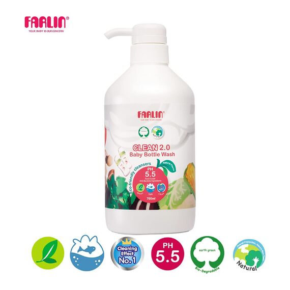 Farlin Clean 2.0 Baby Bottle Wash Liquid Cleanser 700ml Pump Top, 2 image