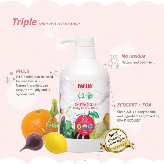 Farlin Clean 2.0 Baby Bottle Wash Liquid Cleanser 700ml Pump Top, 5 image