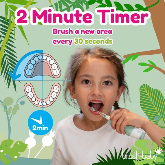 Brush-Baby WildOnes Rechargeable Electric Toothbrush for Kids 0–10 Years, Color: Green, 6 image