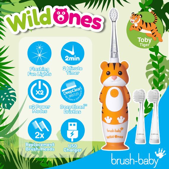 Brush-Baby WildOnes Rechargeable Electric Toothbrush for Kids 0–10 Years, Color: Orange, 3 image