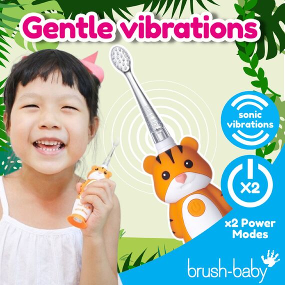 Brush-Baby WildOnes Rechargeable Electric Toothbrush for Kids 0–10 Years, Color: Orange, 4 image