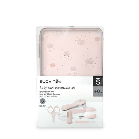 Suavinex Baby Care Daily Grooming Essential Gift Set of 6 Contains Finger Toothbrush, Comb, Nail Clippers, Scissors & Brush 0+Month, Color: pink, 3 image