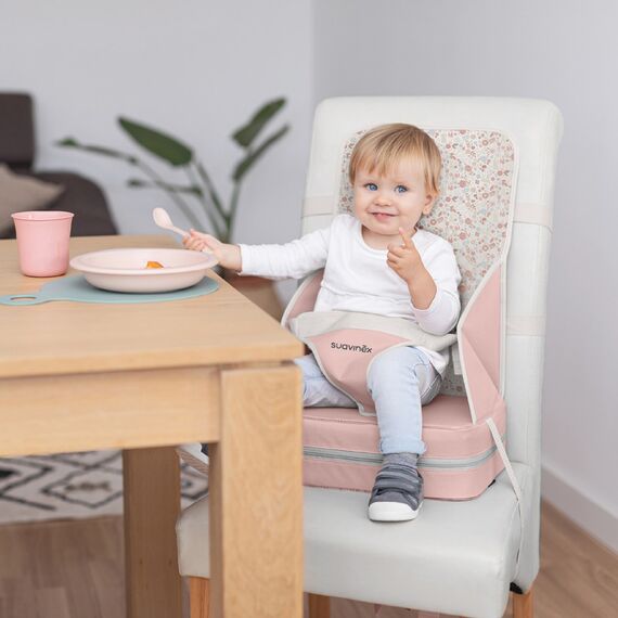Suavinex Portable High Chair Baby Booster Seat +6M, Allow Baby to Sit & Eat at the Table with the Grown-Ups, Convertible into Bag with Harness, Color: Blue, 3 image