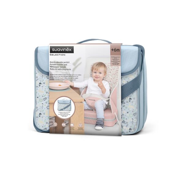 Suavinex Portable High Chair Baby Booster Seat +6M, Allow Baby to Sit & Eat at the Table with the Grown-Ups, Convertible into Bag with Harness, Color: Blue, 2 image