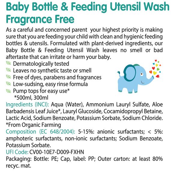 Friendly Organic 500ml Fragrance Free Baby Bottle & Feeding Utensil Wash - Clear, 6 image