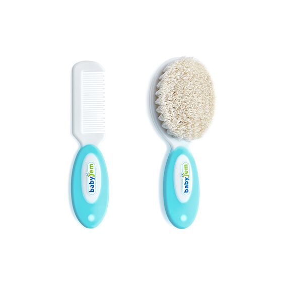 Babyjem 2-Piece Brush & Comb Set with Natural Bristle for Babies 0 Months+, Color: Blue, 2 image