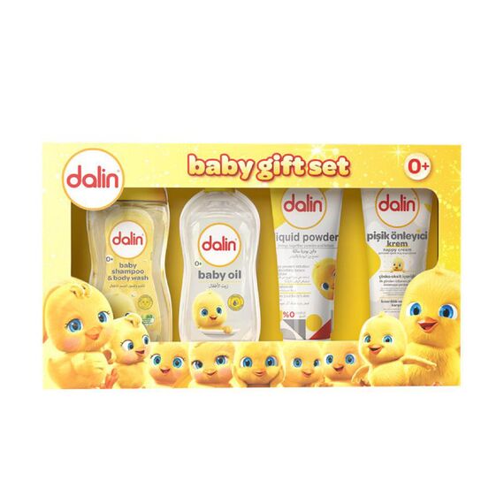 Dalin 5 Pieces Baby Gift Set – Baby Shampoo and Body Wash 200ml, Baby Oil 200ml, Baby Liquid Powder 100ml, Nappy Cream 100ml