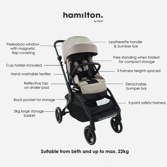 Hamilton by Yoop T1 Buggy 360° Rotating Seat MagicFold Technology Lightweight Folding Stroller, Color: Kaki, 6 image