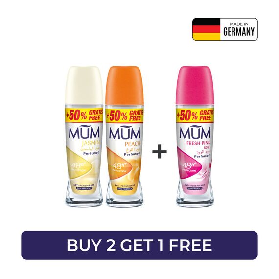 Mum Deodorant Roll-On B2G1 75ml Women (Fresh Pink Rose, Peach, Jasmine)