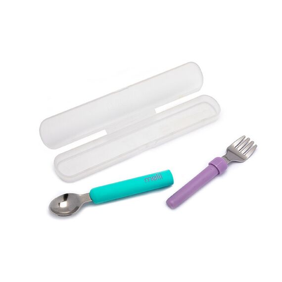 Melii Detachable Spoon & Fork with Carrying Case, Color: Turquoise & Purple, 4 image