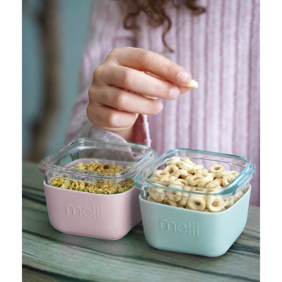 Melii Glass Food Storage Containers with Silicone Sleeve 160 ml 3 Pcs, Color: Pink, Purple,Grey, 3 image