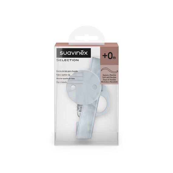 Suavinex Baby Pacifier Clip Made of Soft Fabric Attached to Baby's Clothing Prevent Pacifiers Falling on Floor 0+ Months, Color: Blue, 2 image