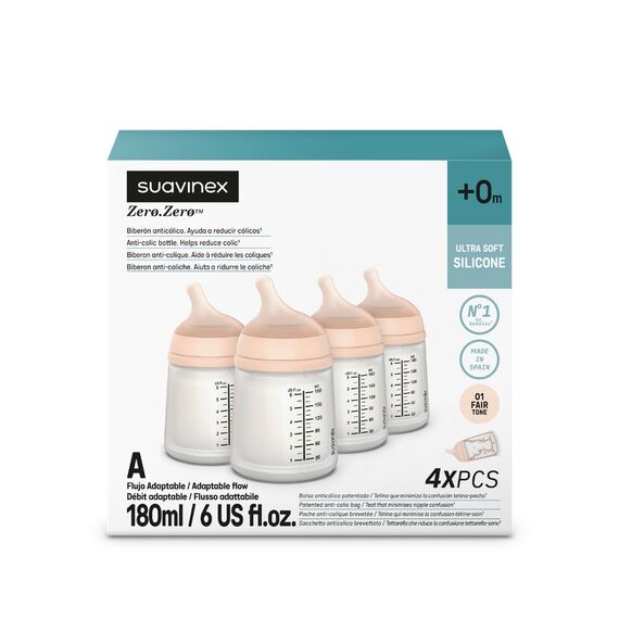 Suavinex Zero Zero Anti-Colic Baby Bottle 180 ml 4 Pcs, Color: Fair, 2 image
