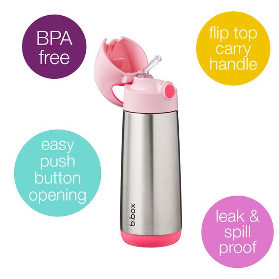 B.Box 500ml Insulated Drink Bottle, Color: Flamingo Fizz, 2 image