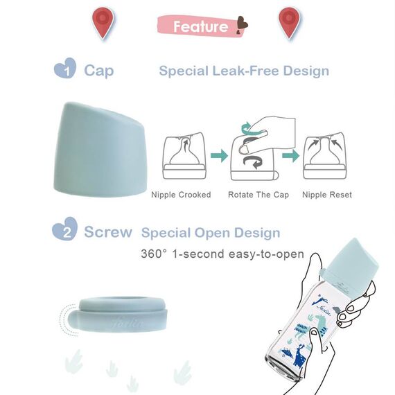 Farlin Heat Resistant α-33 Glass Wide Neck Feeding Bottle 160ml Heart - Blue, 5 image