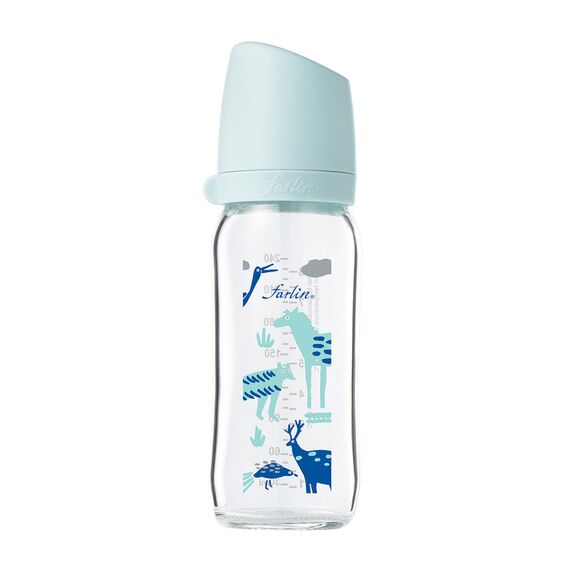 Farlin Heat Resistant α-33 Glass Wide Neck Feeding Bottle 240ml City Series - Blue