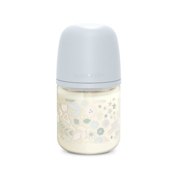 Suavinex Wonderland Glass Baby Bottle with Slow Flow Physiological Teat 120ml 0+ Months, Color: Blue, 2 image