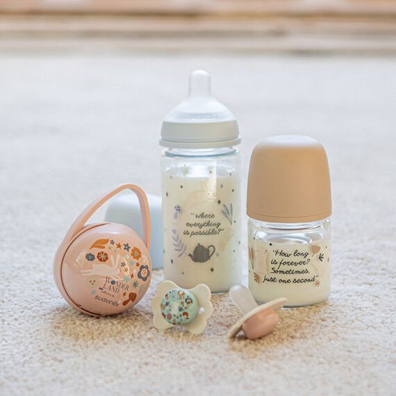 Suavinex Wonderland Glass Baby Bottle with Slow Flow Physiological Teat 120ml 0+ Months, Color: Blue, 4 image
