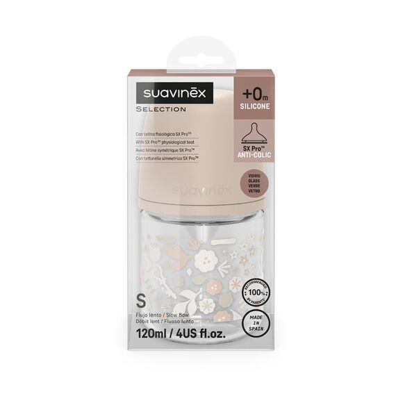 Suavinex Wonderland Glass Baby Bottle with Slow Flow Physiological Teat 120ml 0+ Months, Color: pink, 3 image