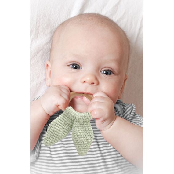 Babyjem Amigurumi Wooden Ring Teether for Baby 4+ Months, Color: Green, 2 image