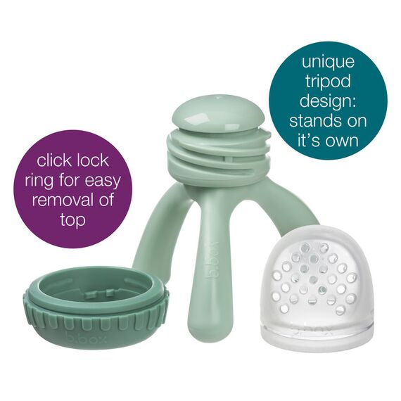 b.box Silicone Fresh Food Feeder with Tripod Design and Cap, Color: Sage, 2 image