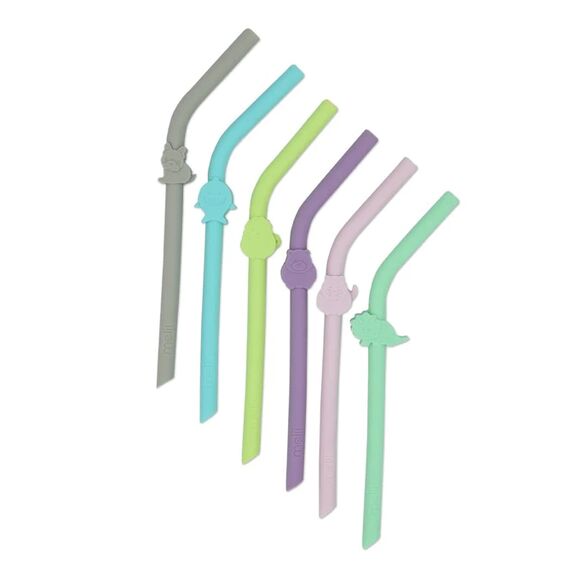 Melii Silicone Straws with Animals Clip Design & Cleaning Brush Set of 6 pcs