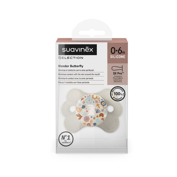 Suavinex SX Pro Ultra Soft Butterfly Pacifier 0–6 Months, Color: Beige, 3 image