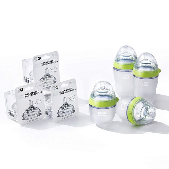 Comotomo Baby Bottle Bundle Set, Color: Green & White, 5 image
