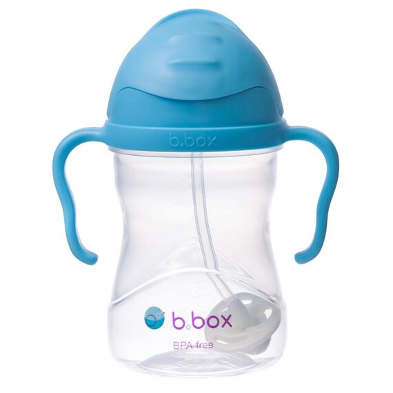b.box Sippy Cup | Drink from Any Angle | Fliptop, Weighted Straw, Leak Proof & Easy Grip | From 6m+ | 240ml, Color: Blue