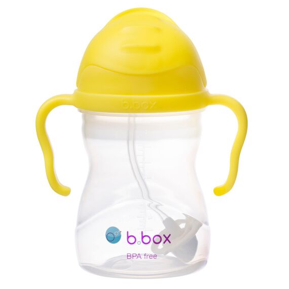 b.box Sippy Cup | Drink from Any Angle | Fliptop, Weighted Straw, Leak Proof & Easy Grip | From 6m+ | 240ml, Color: Lemon