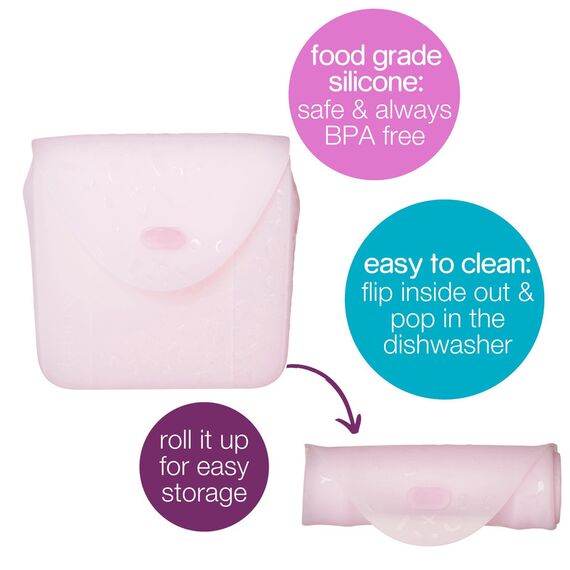 b.box Silicone Lunch Pocket Reusable Silicone Sandwich Pouch, Color: Berry, 2 image