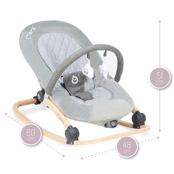 MoMi Lumiwood Baby Bouncer - Grey, 4 image