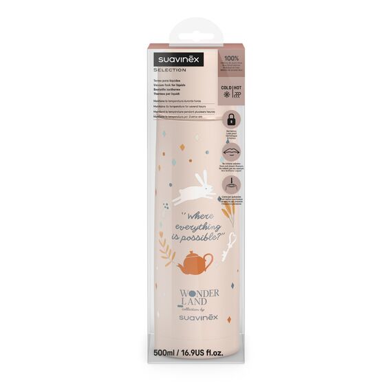 Suavinex Baby Thermos for Carrying Baby's Feedings Hot & Cold Beverages Maintain Temperature for Hours Hermetic Seal & Push-Button Closure 0M+ 500ml, Color: pink, 2 image
