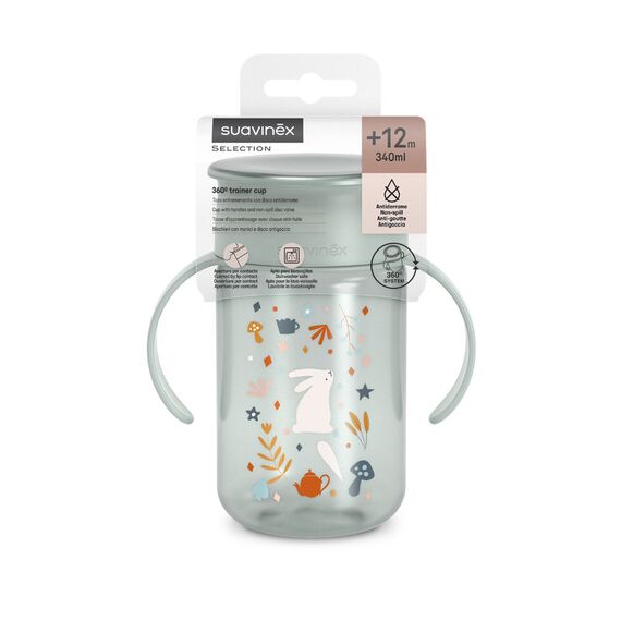Suavinex Baby Training Cup for Babies 12M+ Leak Proof 360° Perfect Spill-proof for Drinking from Any Side of the Rim without Getting Wet 340ml, Color: Green, 3 image