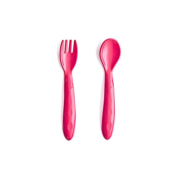 Babyjem Baby Spoon and Fork Set 12+ Months, Color: red, 2 image
