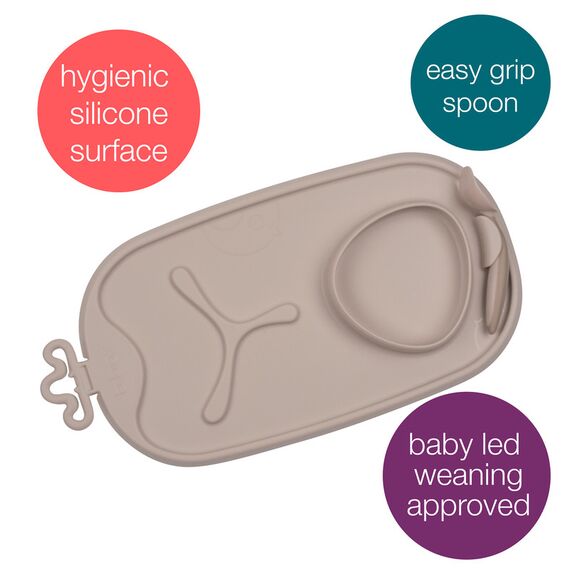 b.box Roll + Go Mealtime Mat with 3 Section Divider and Spoon, Color: Latte, 2 image