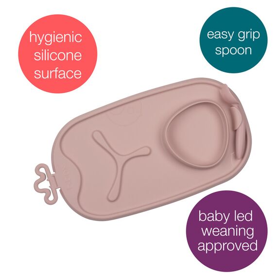 b.box Roll + Go Mealtime Mat with 3 Section Divider and Spoon, Color: Blush, 2 image