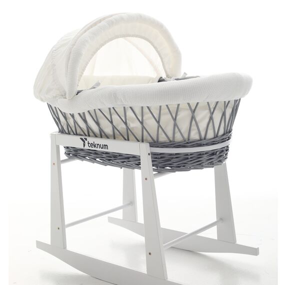 Teknum Infant Wicker Moses Basket With White Waffle Beddings & Rocker Stand 0–6 Months Up To 18Kg, 2 image