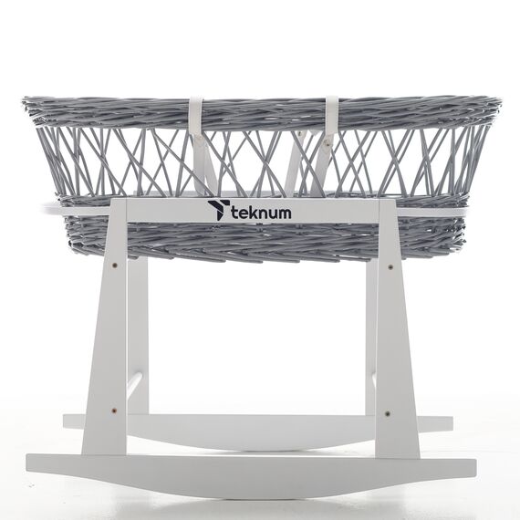 Teknum Infant Wicker Moses Basket With White Waffle Beddings & Rocker Stand 0–6 Months Up To 18Kg, 4 image