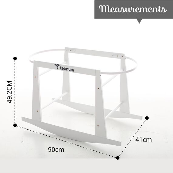 Teknum Infant Wicker Moses Basket With White Waffle Beddings & Rocker Stand 0–6 Months Up To 18Kg, 6 image