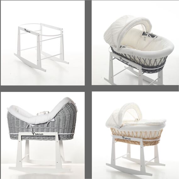 Teknum Infant Wicker Moses Basket With White Waffle Beddings & Rocker Stand 0–6 Months Up To 18Kg, 8 image