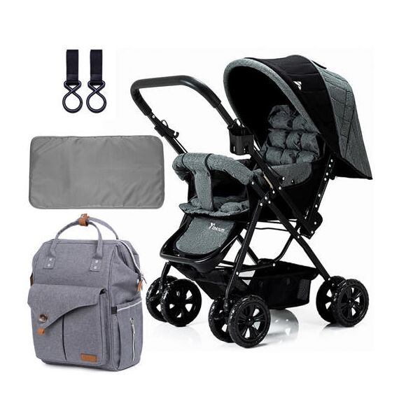 Teknum Reversible Look At Me Stroller Combo With Diaper Bag Hooks & Changing Pad 6–36 Months Up To 15Kg, Color: Grey
