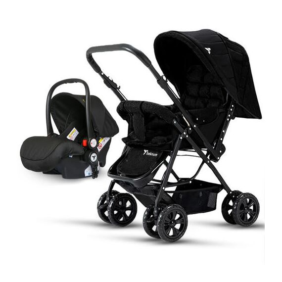 Teknum Reversible Trip Baby Stroller Travel System With Infant Car Seat Multi Recline 6-36 Months, Color: Black