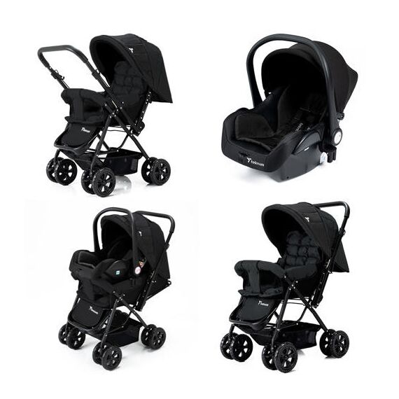 Teknum Reversible Trip Baby Stroller Travel System With Infant Car Seat Multi Recline 6-36 Months, Color: Black, 4 image